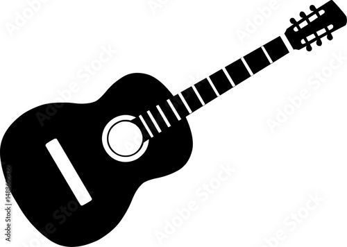 Minimal acoustic guitar icon in black and white. 