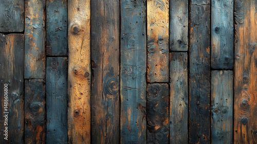 A rustic embrace, where weathered wood planks, kissed by the sun's embrace, narrate a tale of resilience and timelessness, forming a captivating background, floor, and wall 