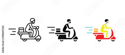 Shipping fast delivery man riding motorcycle icon vector.