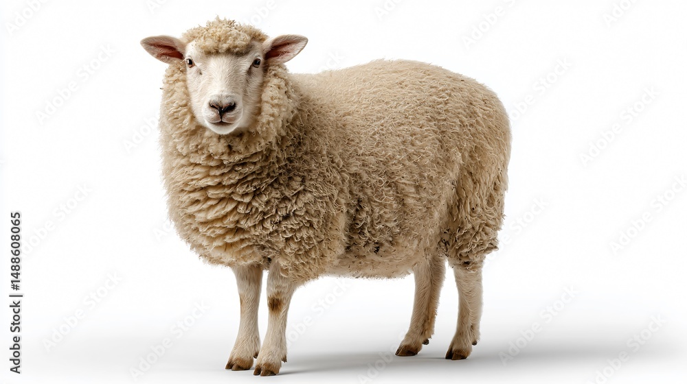 Fototapeta premium Graceful White Sheep Standing Alone on Clean Background