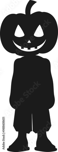 A Dark Halloween Night Silhouette of Pumpkin Head Person