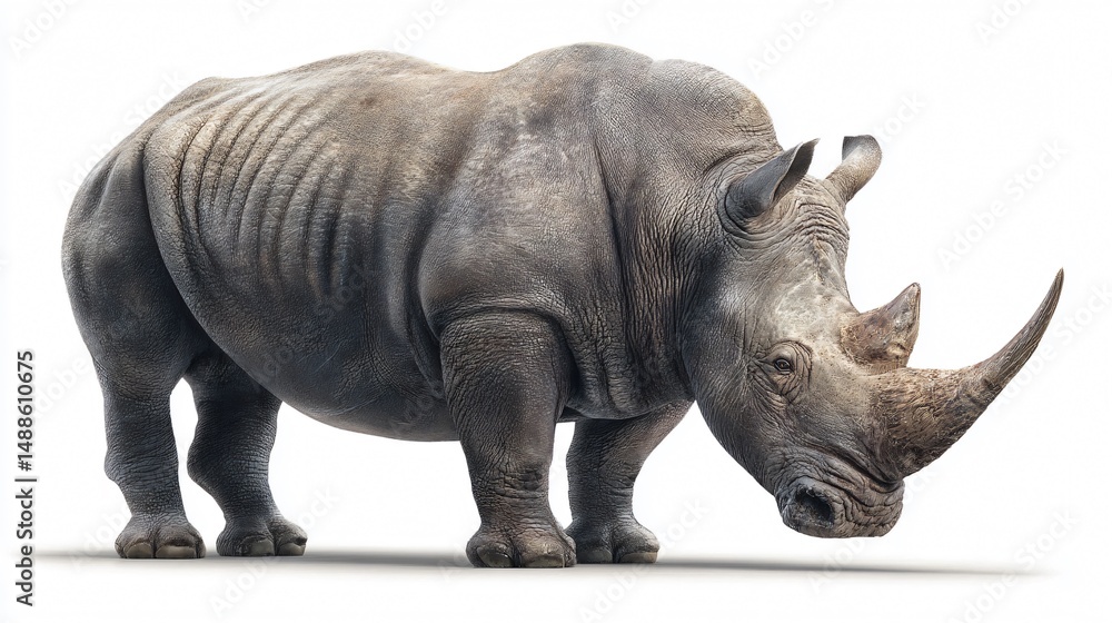 Fototapeta premium Majestic Rhino on White Background - Professional Wildlife Photography