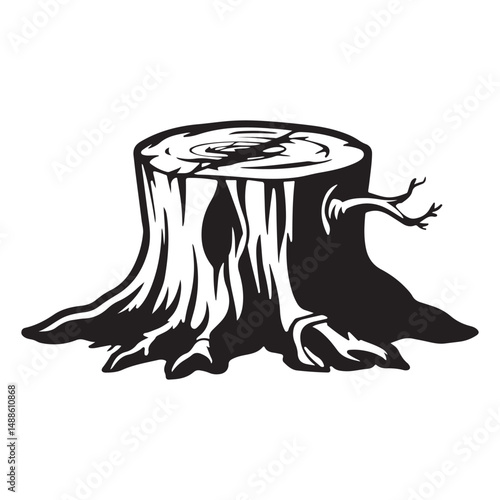 Tree stump silhouette vector, stump line art vector illustration