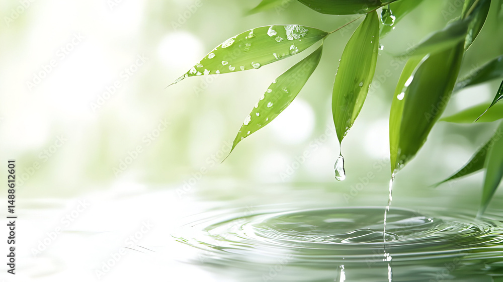 Obraz premium green leaf with water drops