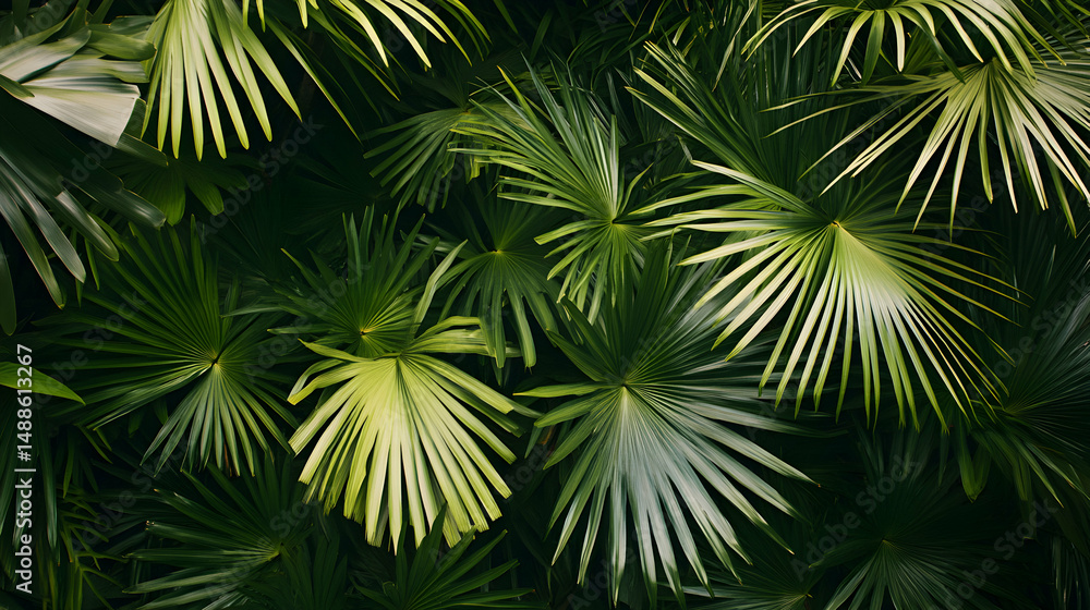 Fototapeta premium Lush Tropical Palm Leaves Background for Nature and Wellness Themes