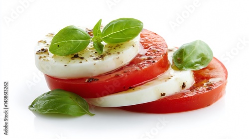 Fresh Classic Caprese Salad Isolated on White Background - Professional Food Photography