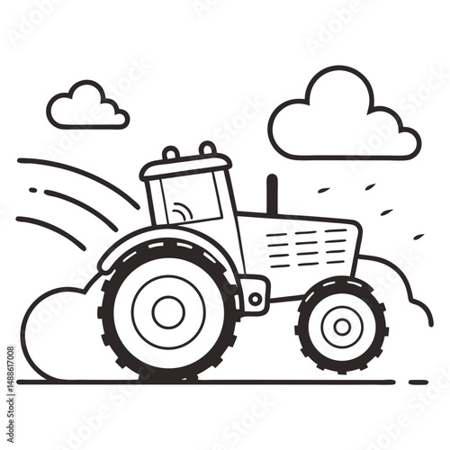 Retro Tractor Kicking Up Dust on Farm Field Icon in Outline Style