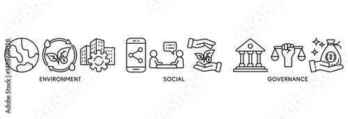 ESG icon set vector illustration concept relate to Environment Social Governance of corporate sustainability performance for investment screening