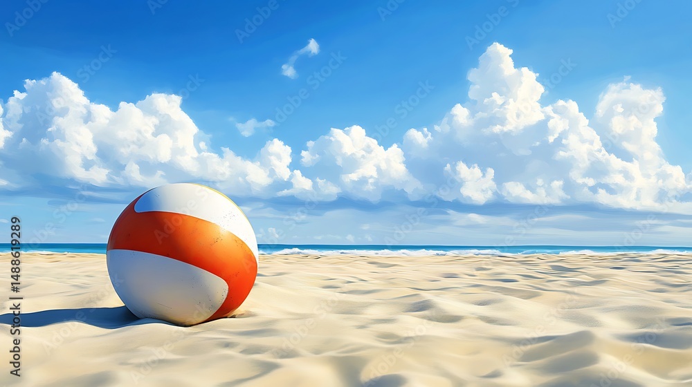 Beach ball on sandy shore Beach ball on sandy shore