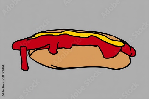 Graphic hotdog with ketchup and mustard photo