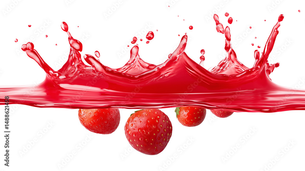 Fresh strawberries splashing into red juice