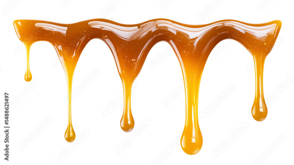Caramel sauce dripping isolated on white