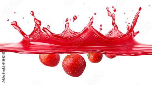 Obraz na płótnie Fresh strawberries splashing into red juice w salonie