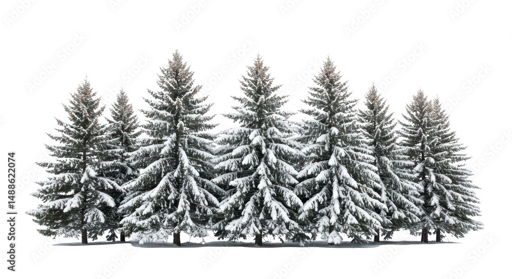 Fototapeta premium Snow covered pine trees isolated on transparent background