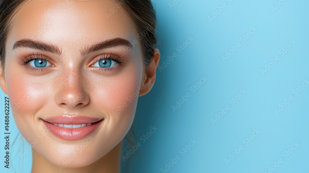 Fototapeta premium A woman with blue eyes and a smile on her face
