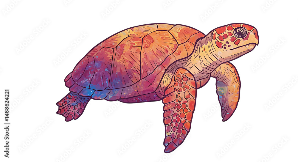 Naklejka premium Stylized vector turtle with detailed shell patterns, watercolor texture effect