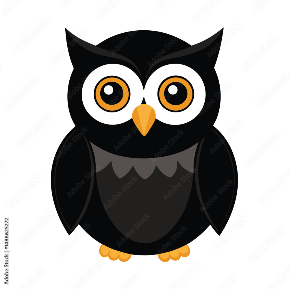 Fototapeta premium Adorable Black Owl Illustration Cute Flat Design for Kids