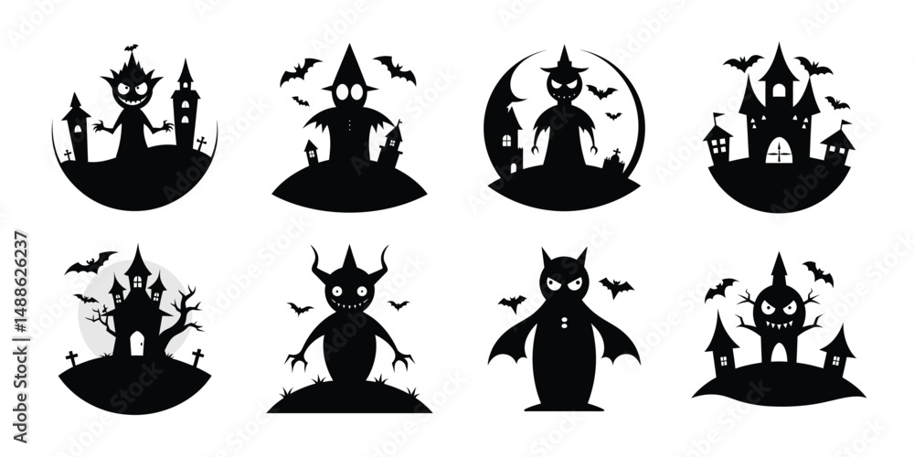 Fototapeta premium Halloween Silhouette Bundle – Bats, Monsters & Spooky Characters Set