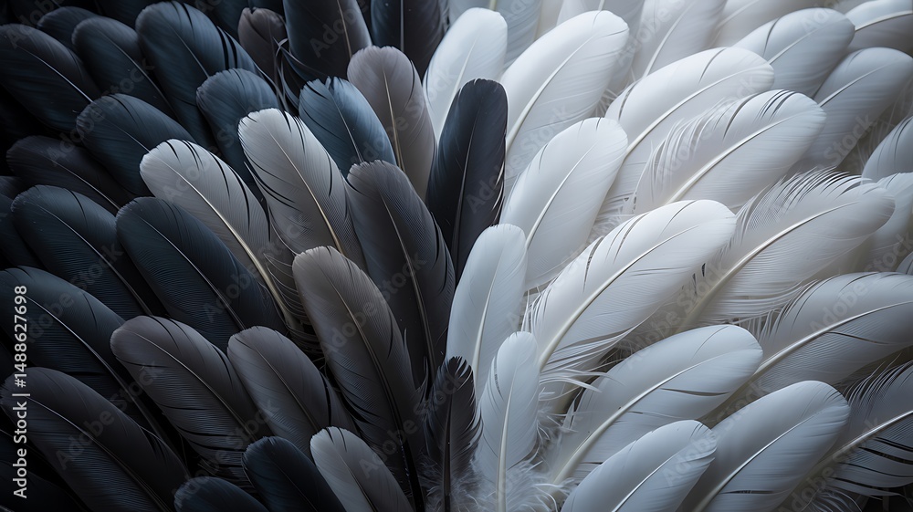 Obraz premium Elegant gradient of black and white feathers creating an artistic composition
