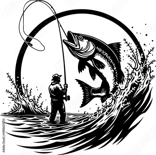Epic Bass Fishing Catch – Jumping Largemouth Bass Artwork"