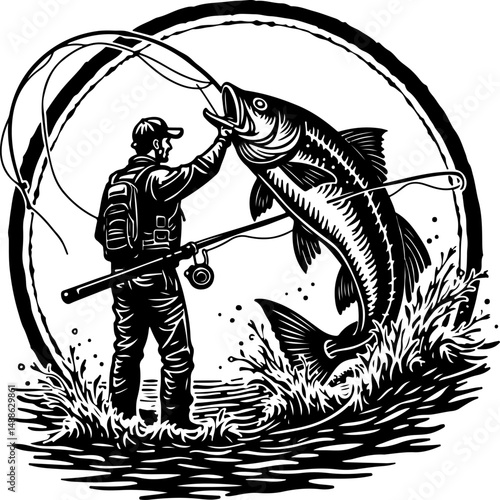Epic Bass Fishing Catch – Jumping Largemouth Bass Artwork"