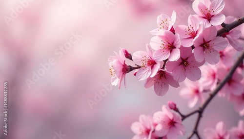 Delicate pink cherry blossoms, intricate repeating pattern , floral, graphic
