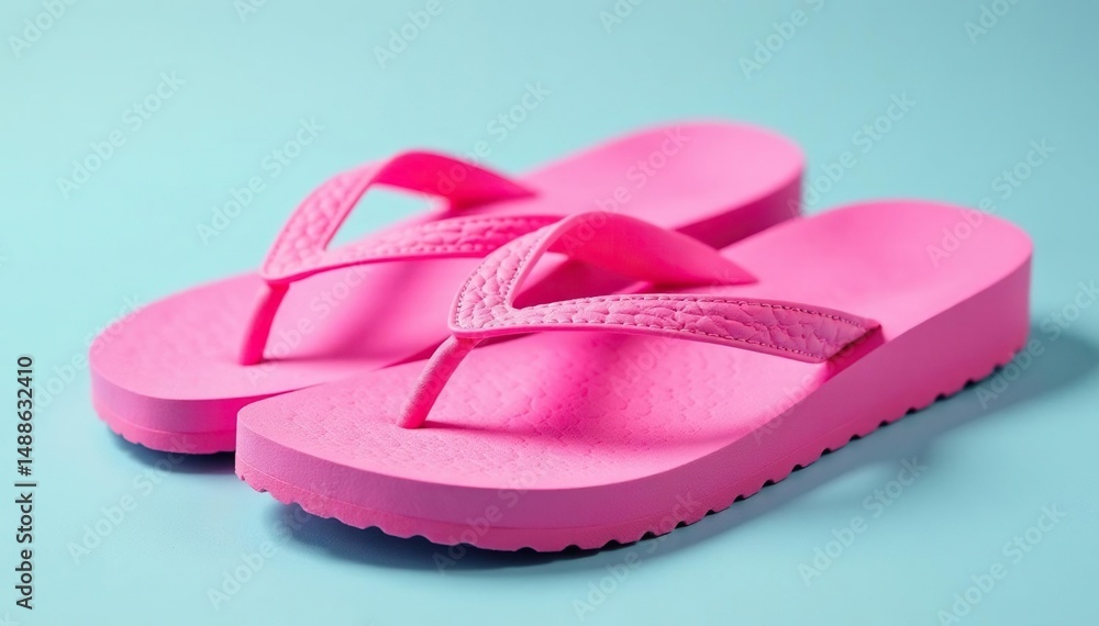 Bright pink flip-flop isolated, studio shot showing texture, vacation, object Bright pink flip-flop isolated, studio shot showing texture, vacation, object