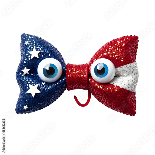 Patriotic Googly Eyes Bow Tie 4th of July Decor isolated on transparent background