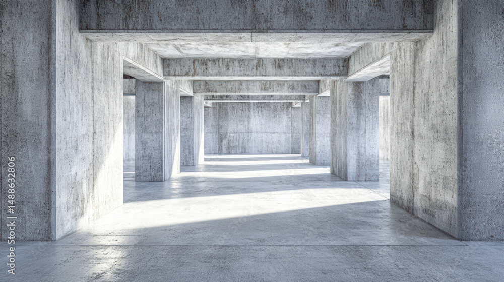 Obraz premium Geometric Architecture: Exploring the stark, yet captivating, simplicity of a concrete structure. This minimalist composition uses geometric shapes, light.