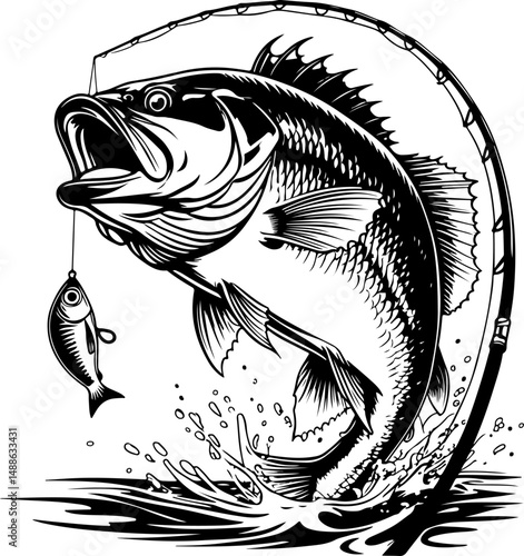 Epic Bass Fishing Catch – Jumping Largemouth Bass Artwork"