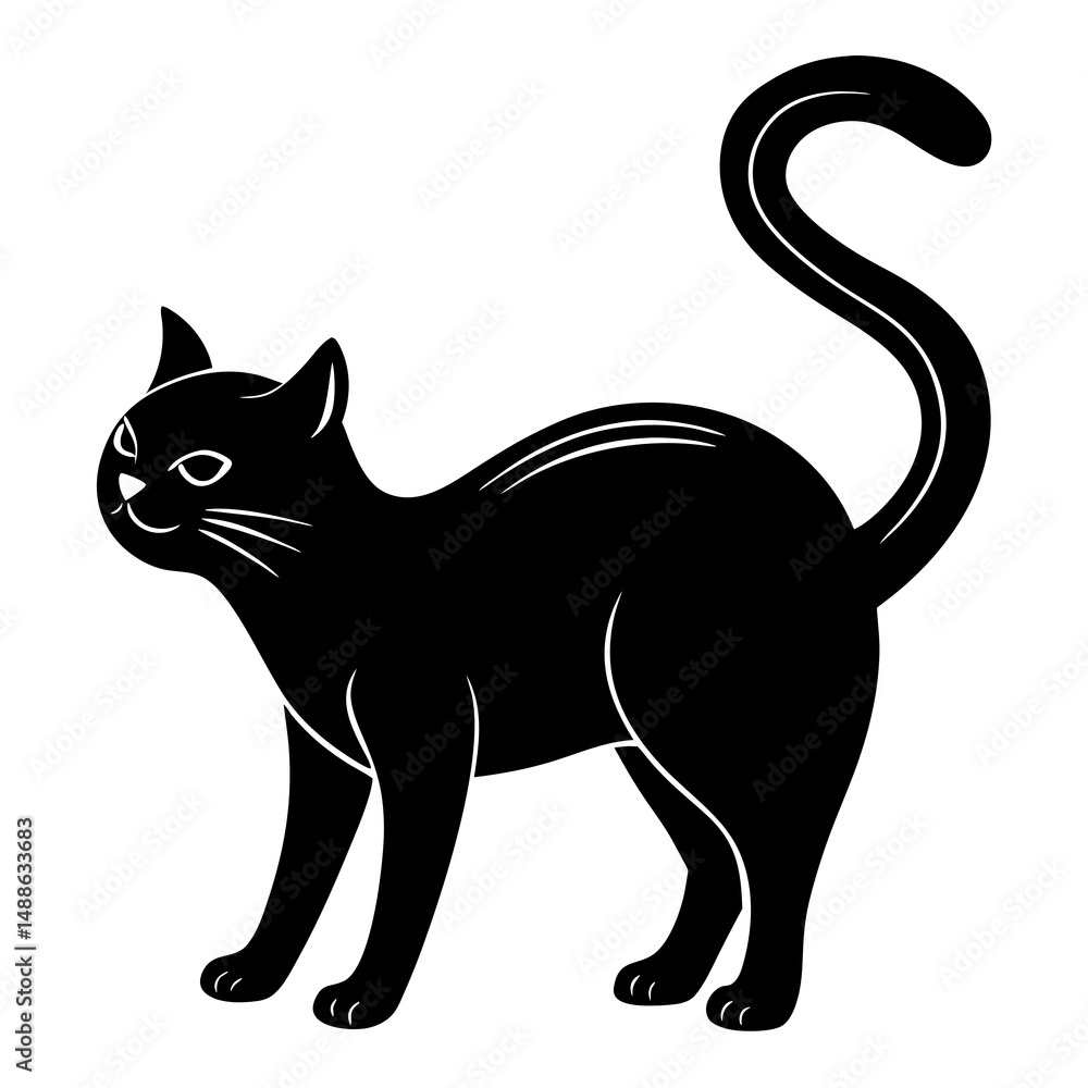 Black cat arching its back silhouette vector illustration Black cat arching its back silhouette vector illustration