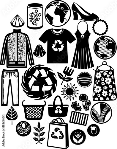 Sustainable fashion line editable icon set. Contains icons related to sustainable fashion. Editable stroke. Vector illustration
