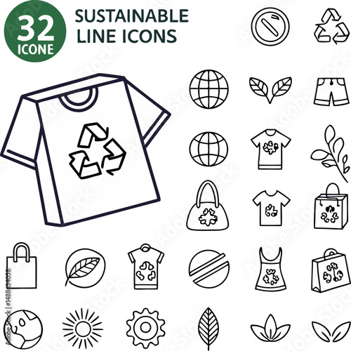 Sustainable fashion line editable icon set. Contains icons related to sustainable fashion. Editable stroke. Vector illustration
