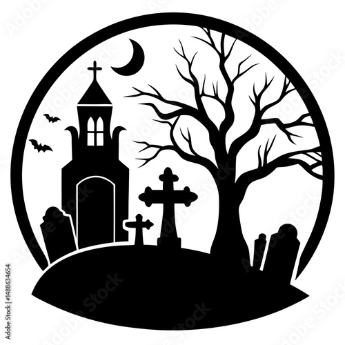 Graveyard with fog silhouette vector illustration