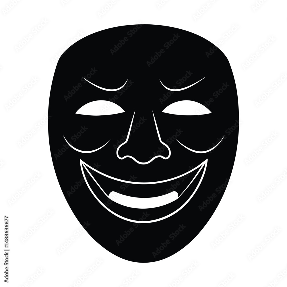 Smiling Theater Mask Icon Black and White Vector Illustration Smiling Theater Mask Icon Black and White Vector Illustration