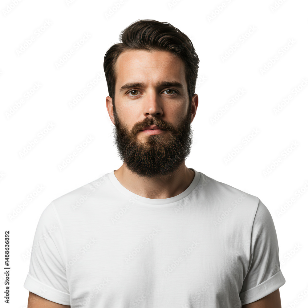 Portrait of a Man with Beard Wearing White T Shirt Isolated on Transparent Background Portrait of a Man with Beard Wearing White T Shirt Isolated on Transparent Background