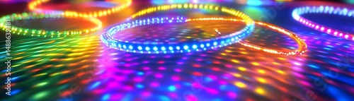 Vibrant colorful light rings on a reflective surface