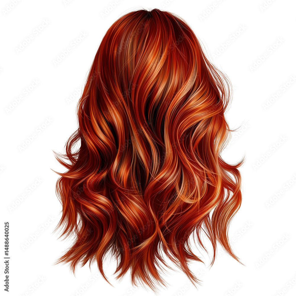 Fototapeta premium Fiery red artistic hair illustration with dynamic waves and dark background