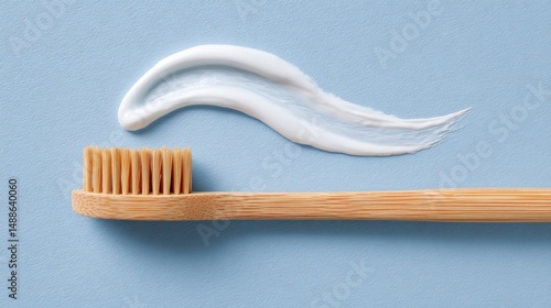 Sustainable oral care, bamboo toothbrush, and toothpaste photo