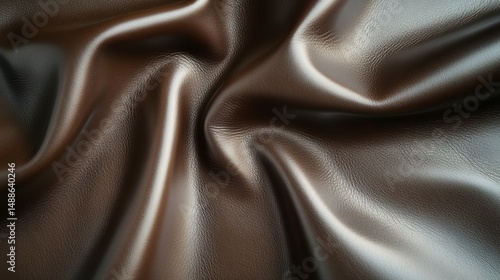 Close-up of brown leather texture with soft folds and wrinkles, showcasing its smooth surface and subtle sheen.
