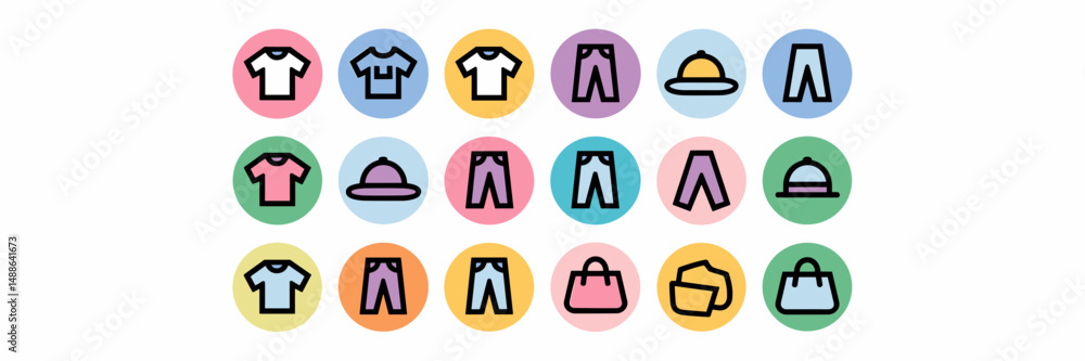 Circular icon sheet for tee shop items – Suitable for minimalist branding, digital shop UI, or retail design concepts Circular icon sheet for tee shop items – Suitable for minimalist branding, digital shop UI, or retail design concepts