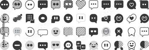 Speech bubble icons with textures and emotive faces in a grid – Perfect for digital communication designs, emoji collections, or expressive illustrations.