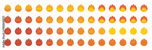 Grid of fireball icons with textured and gradient styles – Great for gaming assets, fantasy illustrations, or dynamic UI components