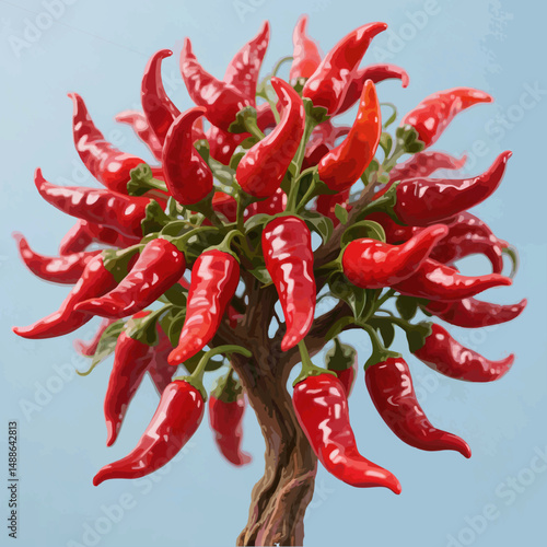 Chili Tree Fantasy: A Surreal Harvest of Spicy Red Peppers