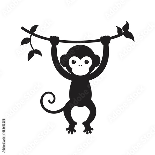 cartoon monkey hanging from vines 