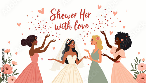 Bridal Shower Celebration with Bridesmaids – Elegant Wedding Party Illustration

