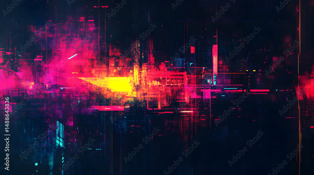 Obraz premium Abstract Digital Art with Bright Colors and Geometric Patterns