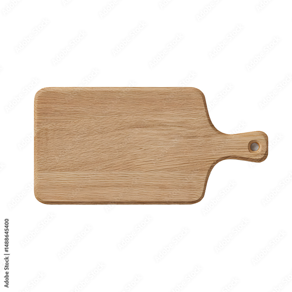 A light brown wooden cutting board with a handle sits isolated on a white background, ready for food preparation and kitchen use in a culinary setting. A light brown wooden cutting board with a handle sits isolated on a white background, ready for food preparation and kitchen use in a culinary setting.