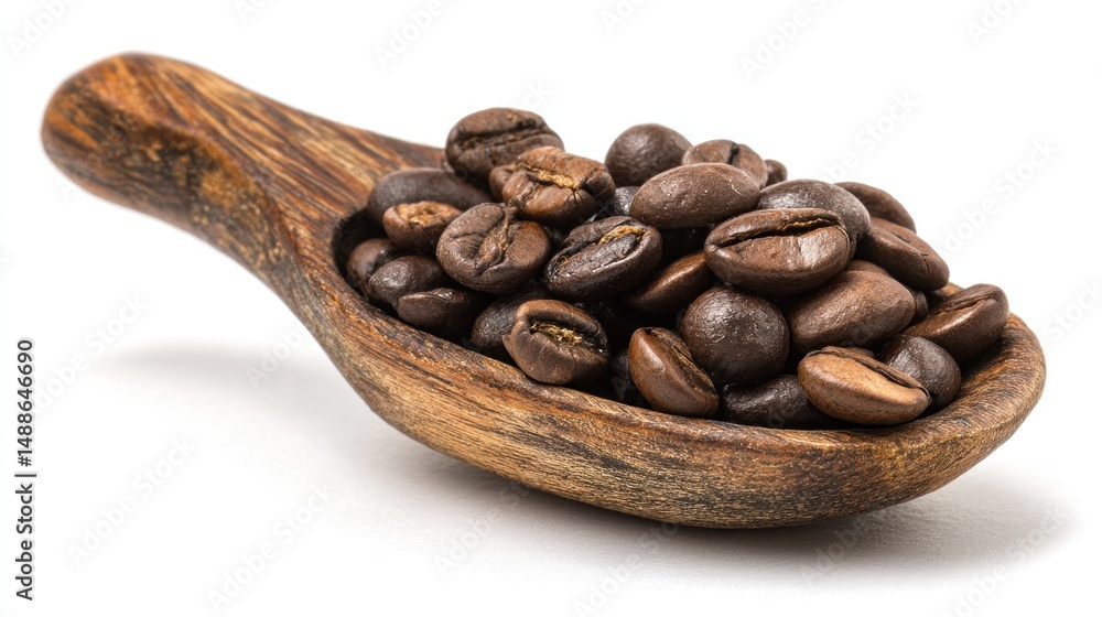Fototapeta premium Roasted coffee beans in a wooden spoon (3)