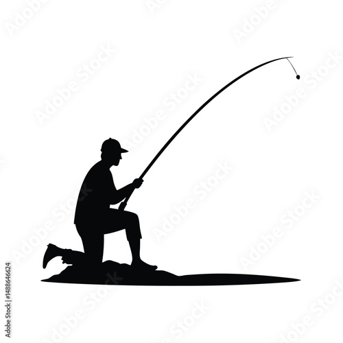 Kneeling Fisherman Silhouette.
